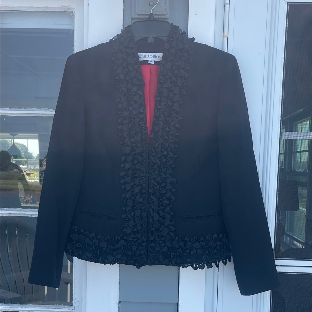 Novello-Bloom - vintage wool jacket - ruffled ribbon accented - size 6